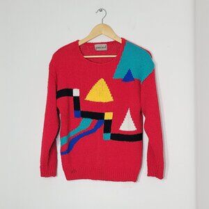 Sheridan Square Vintage Red Geometric Long Sleeve Knitted Pullover Sweater